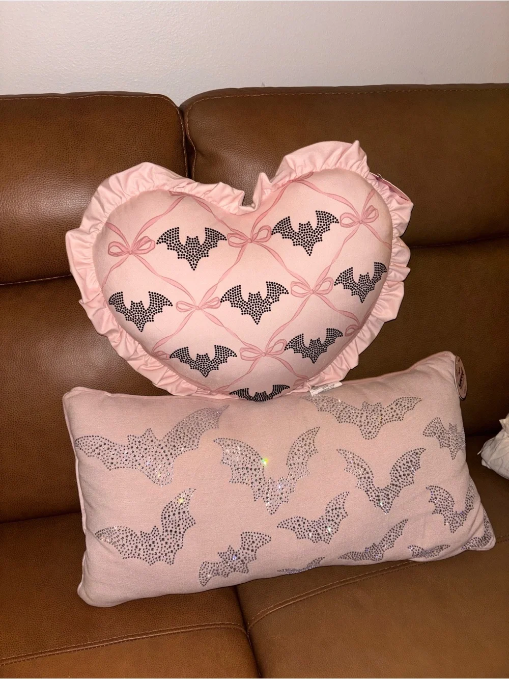 Trick or Chic Pink Bat Motif Decorative Pillows